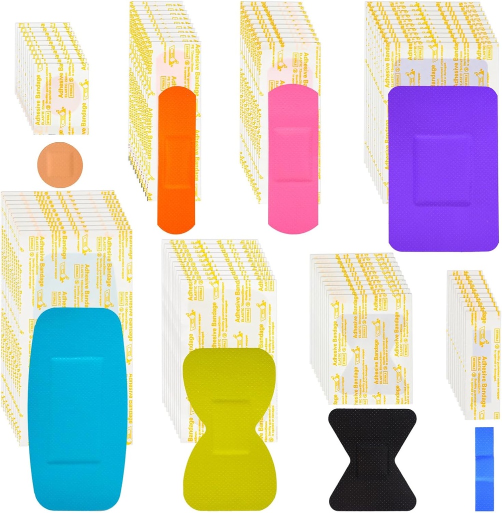 Lunsweer 720 Pcs Variety Bangages Pack Ποικιλία Διάφορα μεγέθη Fingerstip Μπάντες Αδιάβροχα Επιδέσμους Αναπνέουσες Συγκολλητικές Επιδέσμες Μαζική για Πρώτες Βοήθειες Περιποίησης Τραυμάτων Κυψέλη (Vivid Color)
