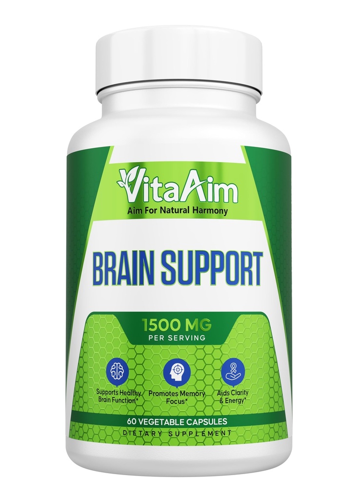 Brain Support Supplement for Women and Men 1500mg, Sustained Energy, Mental Focus and Cognitive Support with Rhodiola Rosea, Ginkgo Biloba and Vitamin B12, Vegan Daily Wellness Support 60 Capsules