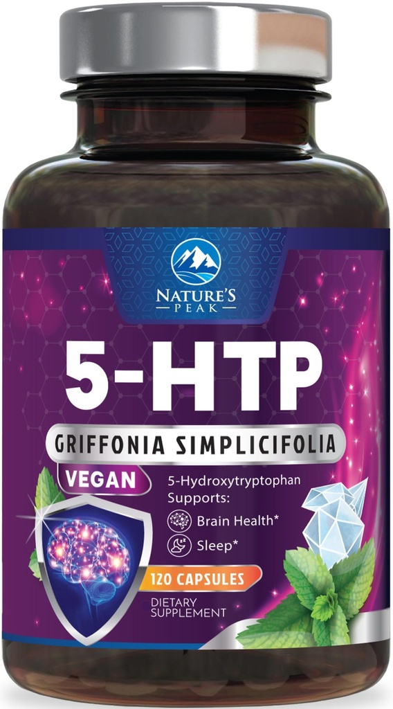 5-HTP Supplement - Extra Strength 5HTP (5-Hydroxytryptophan) Griffonia Simplicifolia 200mg Per Serving - 5HTP Supports Restful Sleep, Natural Calm, & Brain Health - Bottled in the USA - 120 Capsules