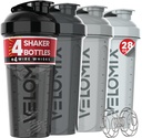 VELOMIX -4 Pack- 28 oz Protein Shaker Bottles for Protein Mixes - 4x Wire Whisk | Leak Proof Shaker Cups for Protein Shakes | Stackable Protein Shaker Bottle Pack (A1) Silver Aurora
