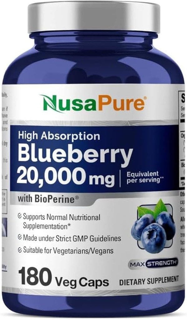NusaPure Blueberry συμπυκνωμένο 20.000mg - 180 Veggie Σκόνη καπάκια (Extract 30:1, 100% χορτοφάγους, μη-GMO)