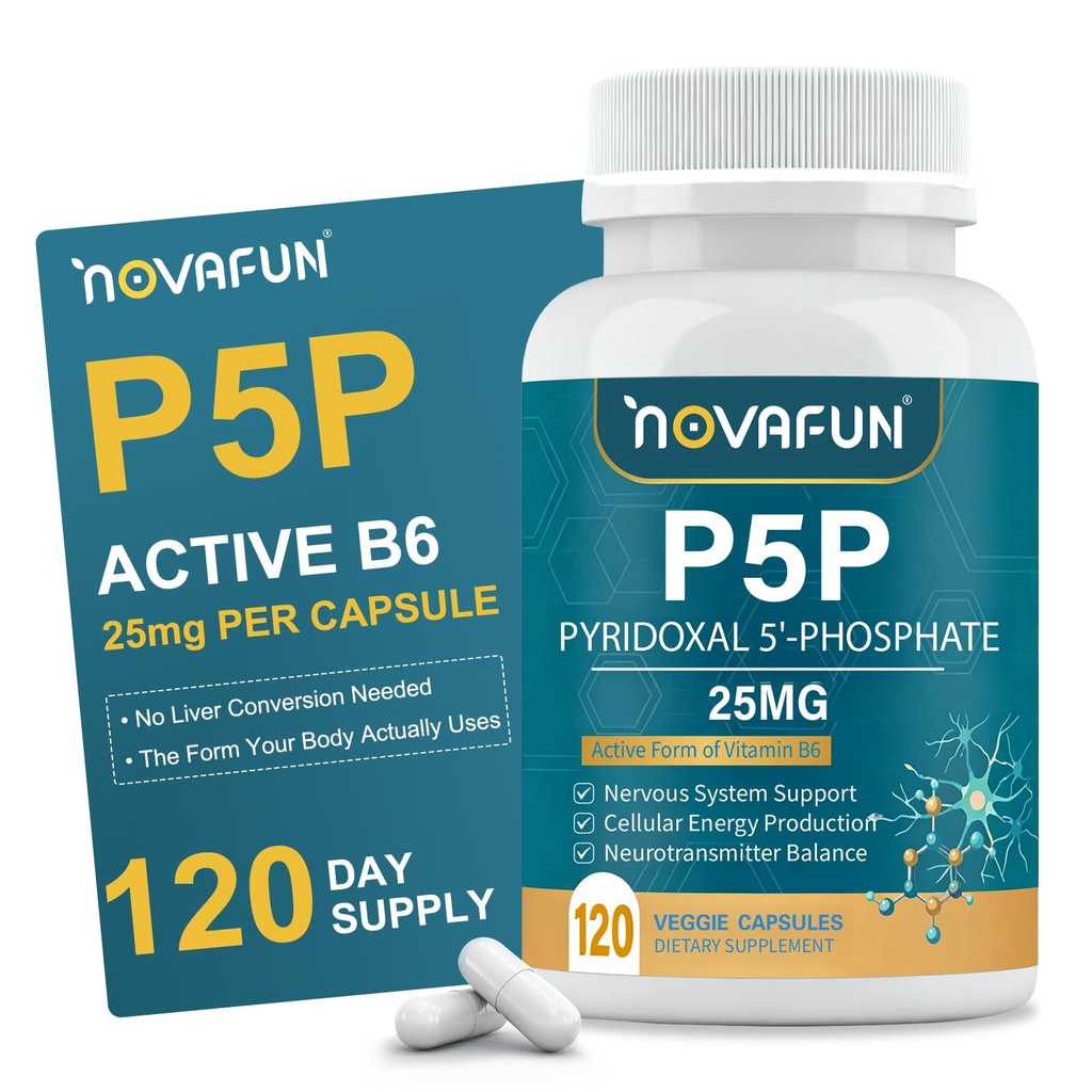 P5P 25mg - Active Vitamin B6, High Potency Pyridoxal-5-Phosphate Coenzyme Supplement, Supports Nervous System, Neurotransmitter Balance & Cellular Energy, 120 Veggie Capsules