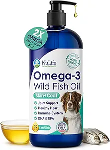 Liquid Fish Oil for Dogs with Omega 3, 6 & 9 Fatty Acids, Wild Caught from Iceland, Skin and Coat Supplement for Shedding, Itchy Skin, Allergies, Brain and Heart Health, Rich in EPA + DHA - 32 oz
