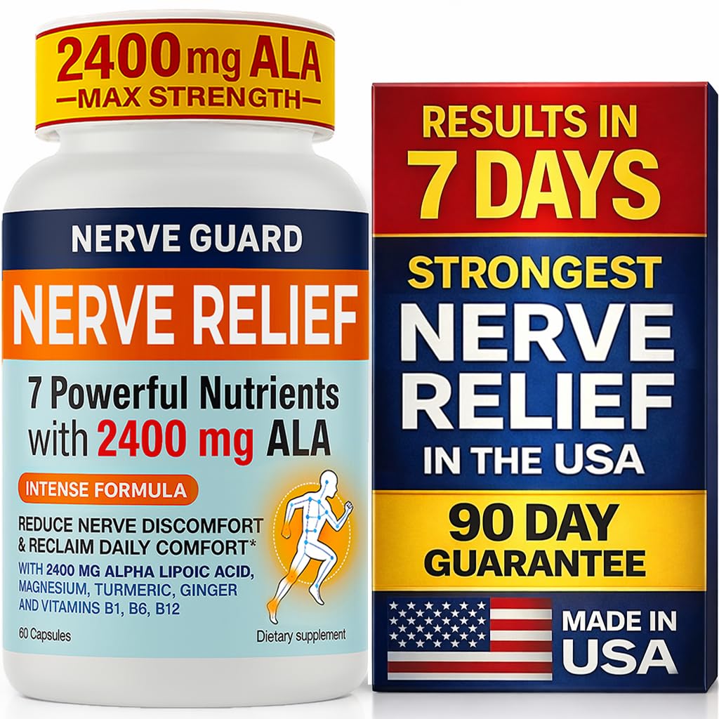 Nerve Relief with 2400 mg Alpha Lipoic Acid – 7 Powerful Nutrients to Support Feet Hands Toes – 2400mg ALA, Vitamins B12 B6 & B1, Magnesium, Turmeric – 60 Capsules