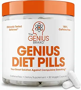 The Genius Brand - Genius Diet Χάπια για την υποστήριξη απώλειας βάρους, 50 κάψουλες Veggie - Smart Appetite Καταπραϋντικό για γυναίκες και άνδρες - Φυσικό 5-HTP & Saffron Συμπλήρωμα - Κορτιζόλη & Thyroid Υποστήριξη