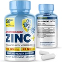 Advanced Zinc Picolinate 50mg Immune Health Support with Vitamin D3 & K2 – 60 Capsules, Zinc Supplements for Men and Women, Maintaining Cardiovascular, Bone, and Overall Wellness by MaxLife Naturals