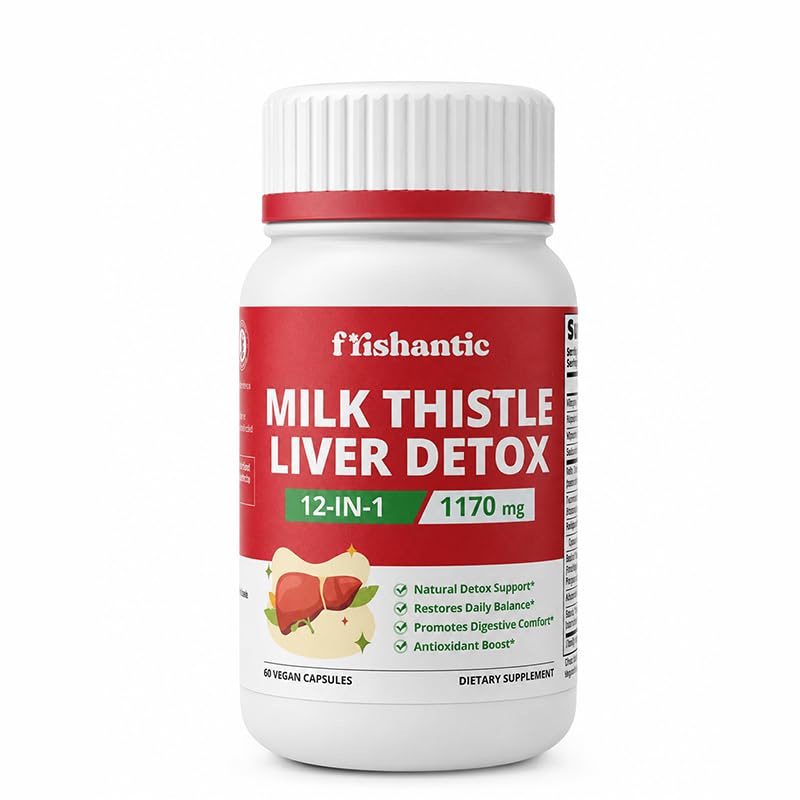 Milk Thistle Liver Detox 320mg — 12-in-1 Cleanse & Support Formula with Turmeric 300mg, Liposomal Glutathione, NAC & Reishi — Liver Health for Adults — 60 Vegan Capsules, 30-Day Supply