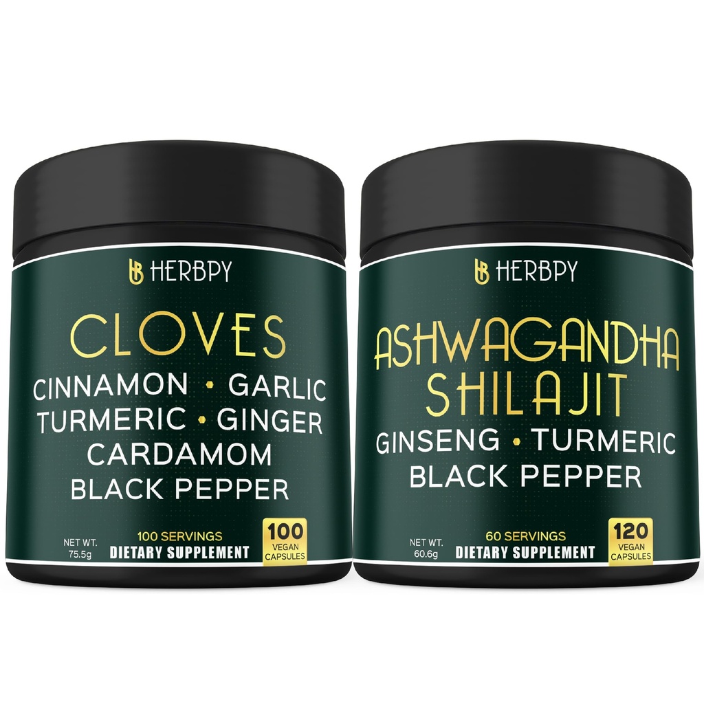 Herbpy Bundle 7in1 Cloves Supplement and 5in1 Ashwagandha Shilajit