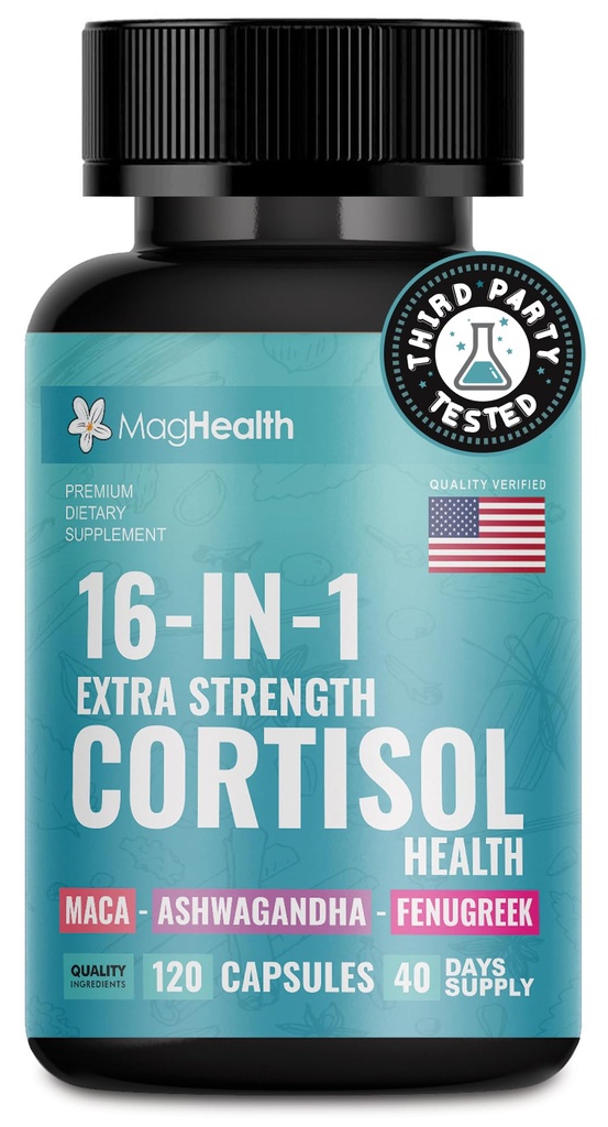 Cortisol Complex 16-in-1 Supplement for Women & Men | Stress Support Manager with Organic Ashwagandha, Maca Root, Rhodiola Rosea & Shilajit | Adaptogen Blend for Balance & Energy | 120 Capsules