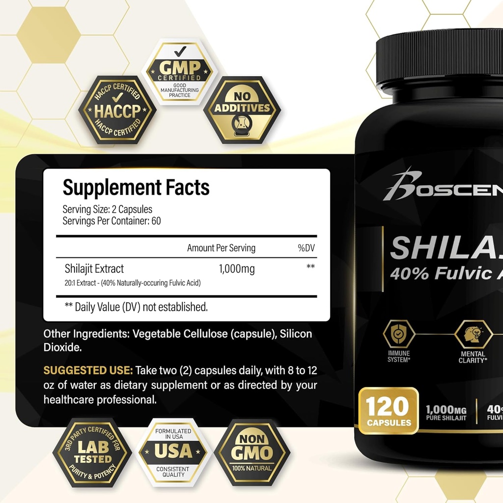 Shilajit Κάψουλες 20.000mg – Αμιγής Shilajit Ιμαλαΐων για άνδρες και γυναίκες – Βιολογικό συμπλήρωμα Φουλβικού οξέος με 85+ Ιχνηλάτηση Ορυκτών – Υψηλής Ικανότητας Φυσική Ενέργεια & Ζωτικότητα Υποστήριξη – 120 Κάψουλες Vegan