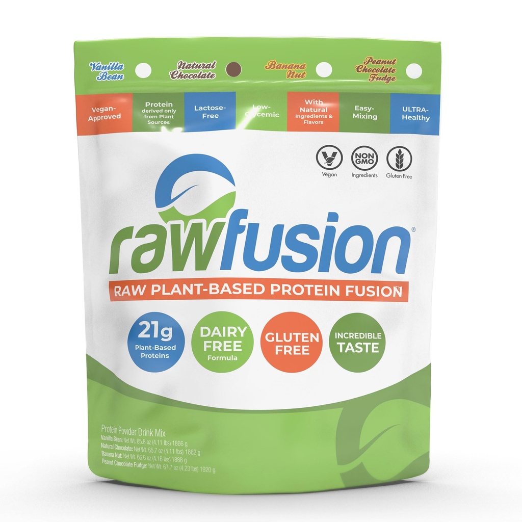 Rawfusion 4lbs- Raw Plant Based Protein Powder, Natural Chocolate - 21g of Protein, Vegan, Low Net Carbs, Gluten Free, Lactose Free, Soy Free, Non-GMO.