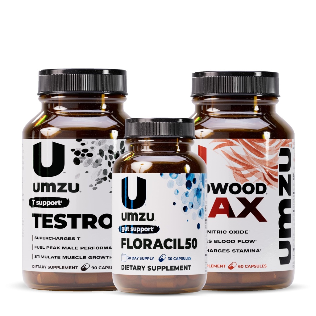 UMZU Redwood Max Floracil50 Testro-X Men’s Wellness Bundle Nitric Oxide Booster Circulation Support Probiotic Gut Health Formula Daily Energy Vitality Stack for Active Lifestyle Routine Support