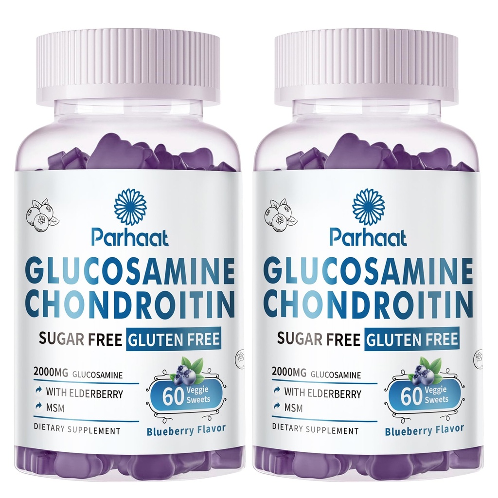 Glucosamine Chondroitin Gummies with MSM & Elderberry Extra Strength - Joint Support, Antioxidant Immune Support Supplement for Adults, Men & Women.Blueberry-2pack