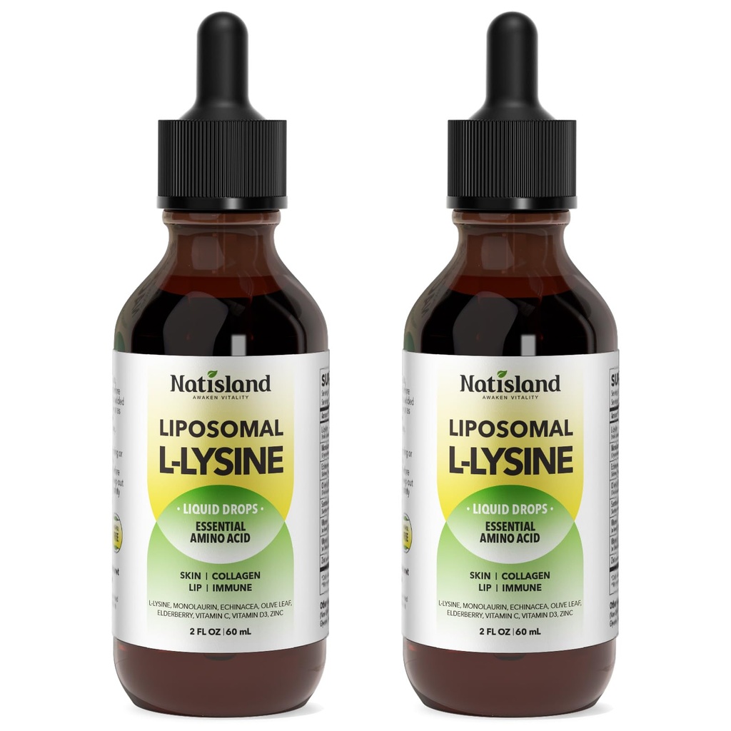 Liposomal L-lysine Monolaurin Liquid Drops, Lysine 1000MG Supplement for Adults & Kids, Echinacea & Elderberry with Vitamin C & D3, Zinc, for Lip & Skin Health, Collagen & Immune Support, 4 Fl Oz