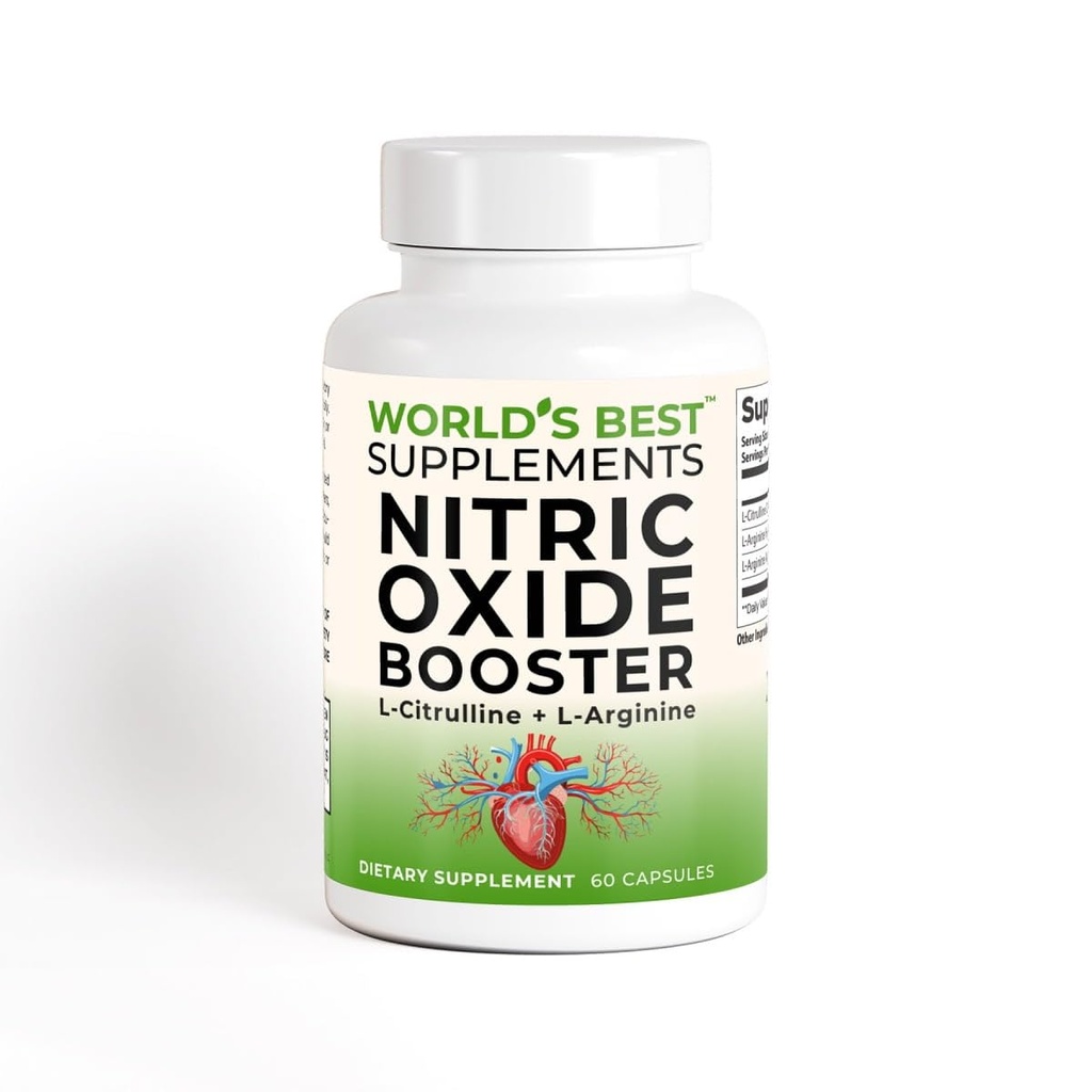 World's Best Supplements Nitric Oxide Booster, L-Arginine & L-Citrulline Complex, 400mg, 60 Capsules