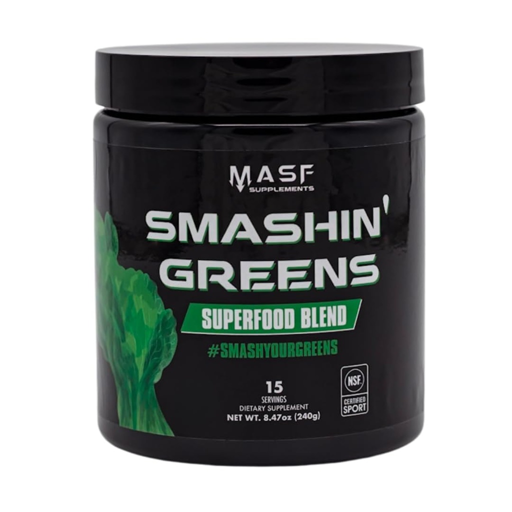 MASF Συμπληρώματα Smashin's Greens Superfood Organic Blend - 15 εξυπηρετήσεις - Ενισχύστε την ενέργεια, την υποστήριξη του ανοσοποιητικού, Digestive Health with Organic Gras, Spirulina, Chlorella - NSF Certified