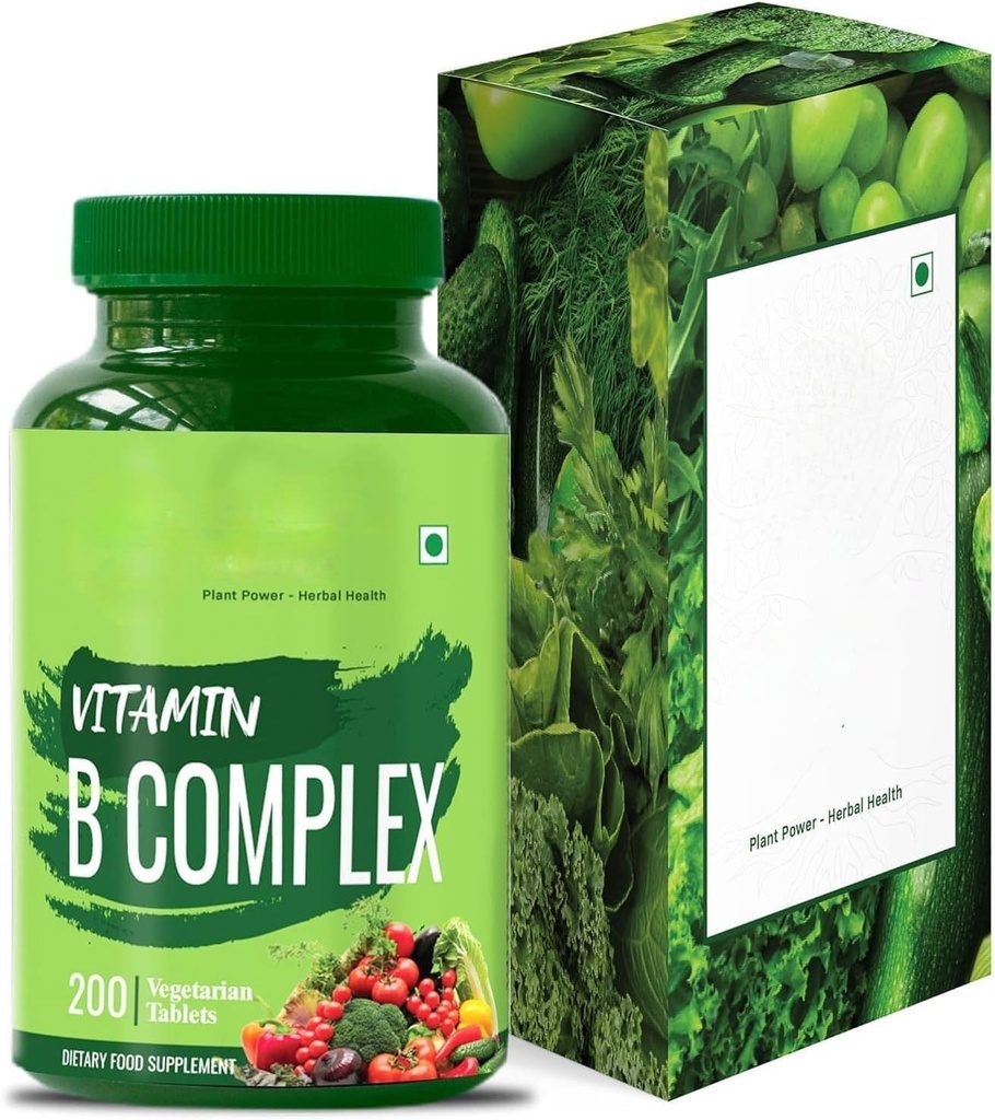 Vitamin B Complex 100% RDA - 200 δισκία/κάψουλες - Συμπλήρωμα Β βιταμινών (B1, B2, B3, B5, B6, B7, B9, B12), Πράσινο
