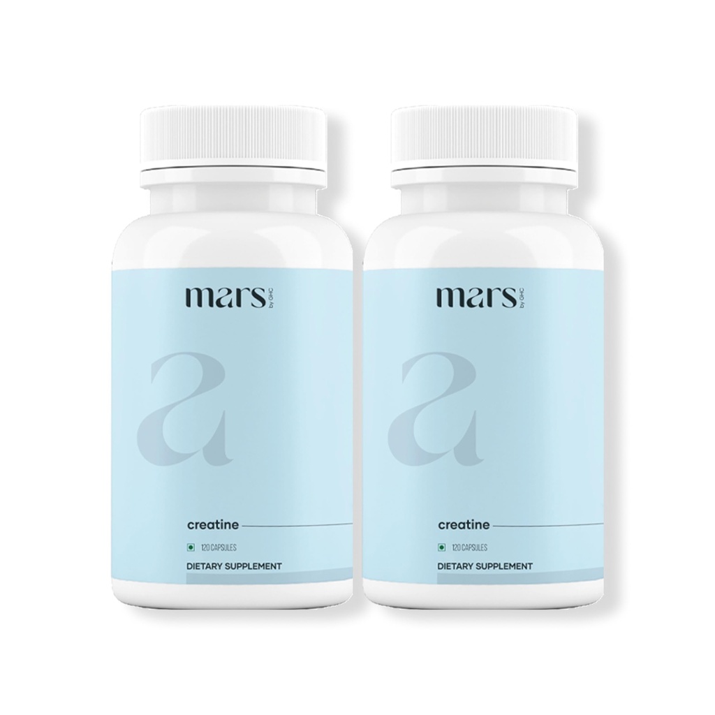 mars by GHC Micronized Creatine Monohydrate Capsules with Shilajit & Ashwagandha | Overall Well-Being | 240 Count | Pack of 2