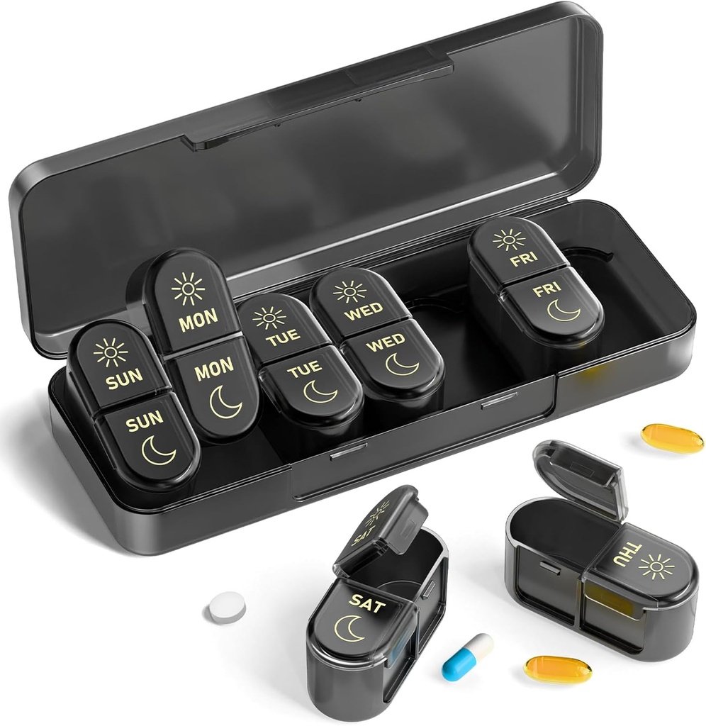 AM & PM Pill Organizer 7 Ημέρες, Weekly Pill Case 2 φορές την ημέρα, Pill Box 7 Ημέρα, Medicine Pill Organizer για τα ταξίδια, βιταμίνες, ιχθυέλαια, συμπληρώματα