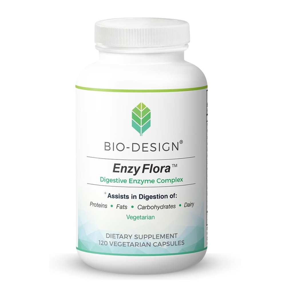 Enzy Flora Digestive Enzyme Complex – 12 High-Activity Vegetarian Enzymes to Aid in The Digestion of Complex Carbs, Fats, & Protein – Relief from Occasional Gas & Bloating - 120 Capsules