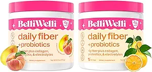 Belli Welli Daily Fiber Supplement Bundle with Collagen, Probiotics & Electrolytes – Ροδάκινο Mango & Orange Yuzu Mandarin Flavors – Υποστηρίζει Digestion, Gut Balance & Debloating – 32 Υπηρεσίες Σύνολο