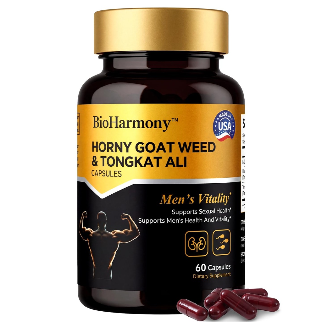 BioHarmony Horny Goat Weed & Tongkat Ali Capsules for Men – with L-Citrulline 700mg – Supports Male Vitality, Stamina,Energy & Endurance – 60 Capsules