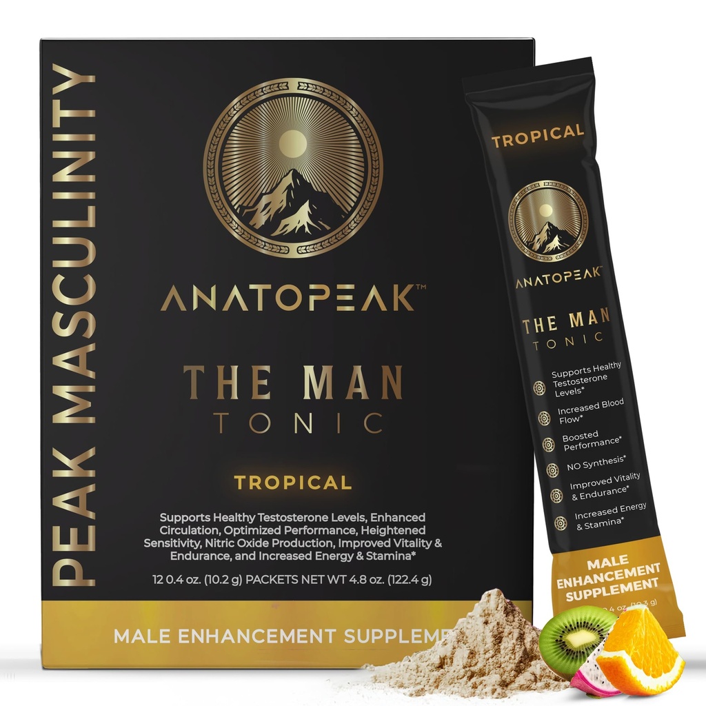 Male Enhancing Supplement Powder - Tongkat Ali, Maca Root, L-Citrulline, L-Arginine, Horny Goat Weed - with Nitrosigine, Nitric Oxide Supplements for Men - 12 Stick Packs (Tropical)