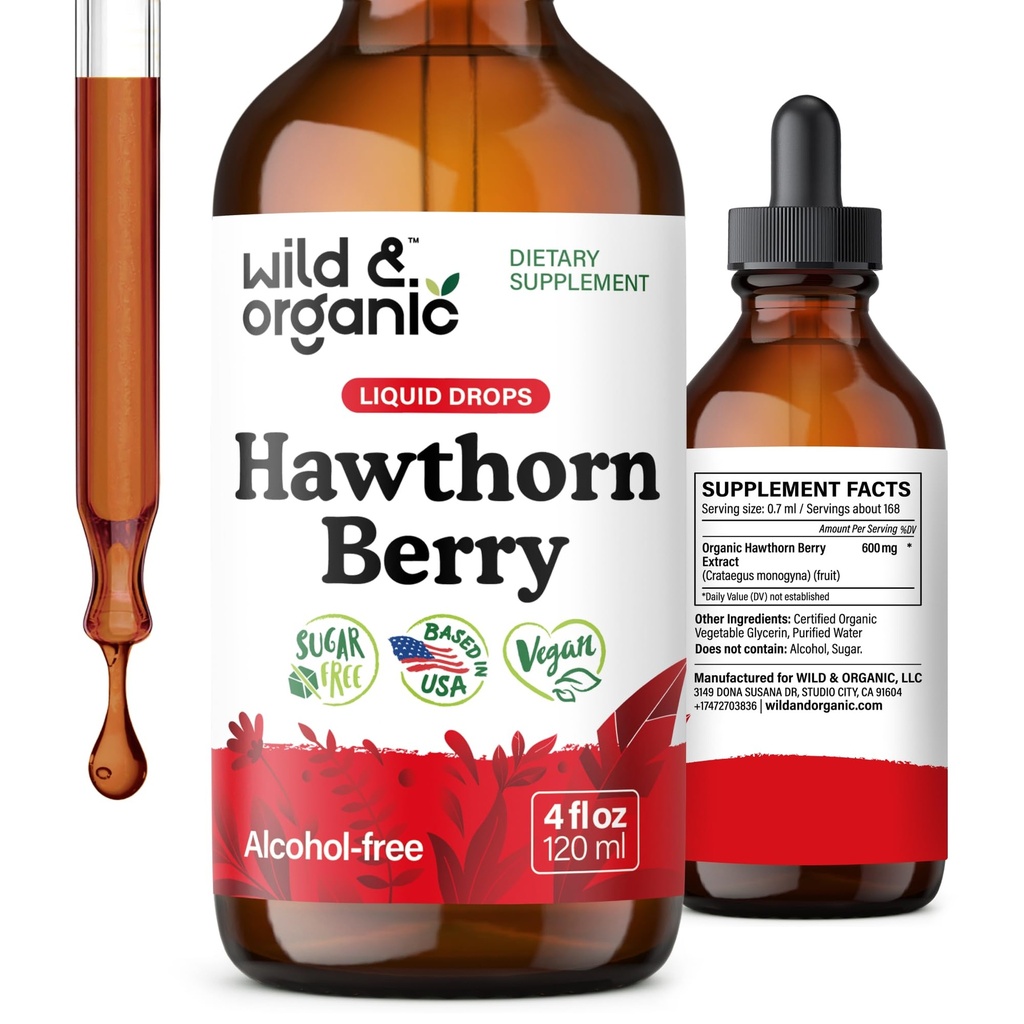 Άγρια & οργανικά Hawthorn Βάμμα καρπού 600 mg - Υγρό Hawthorne συμπλήρωμα καρπού για τη συνολική υποστήριξη - Vegan, ζάχαρη & αλκοόλ-free σταγόνες εκχύλισμα φρούτων - 4 fl oz