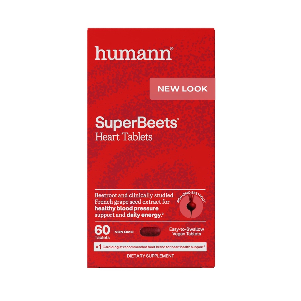 Humann SuperBeets Heart Tablets Smooth Coat 500mg – Μη ΓΤΟ Κόνις – Κλινικά Σπουδασμένα Αντιοξειδωτικά, 60 Count