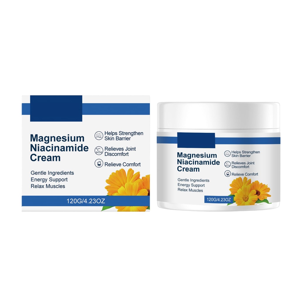 Magnesium & Niacinamide Cooling Relief Cream, Natural Plant Formula for Muscle Joint Low Back Neck Knee Foot Discomfort, Quick Absorb Non Greasy Skin Care Cream 4.230Z