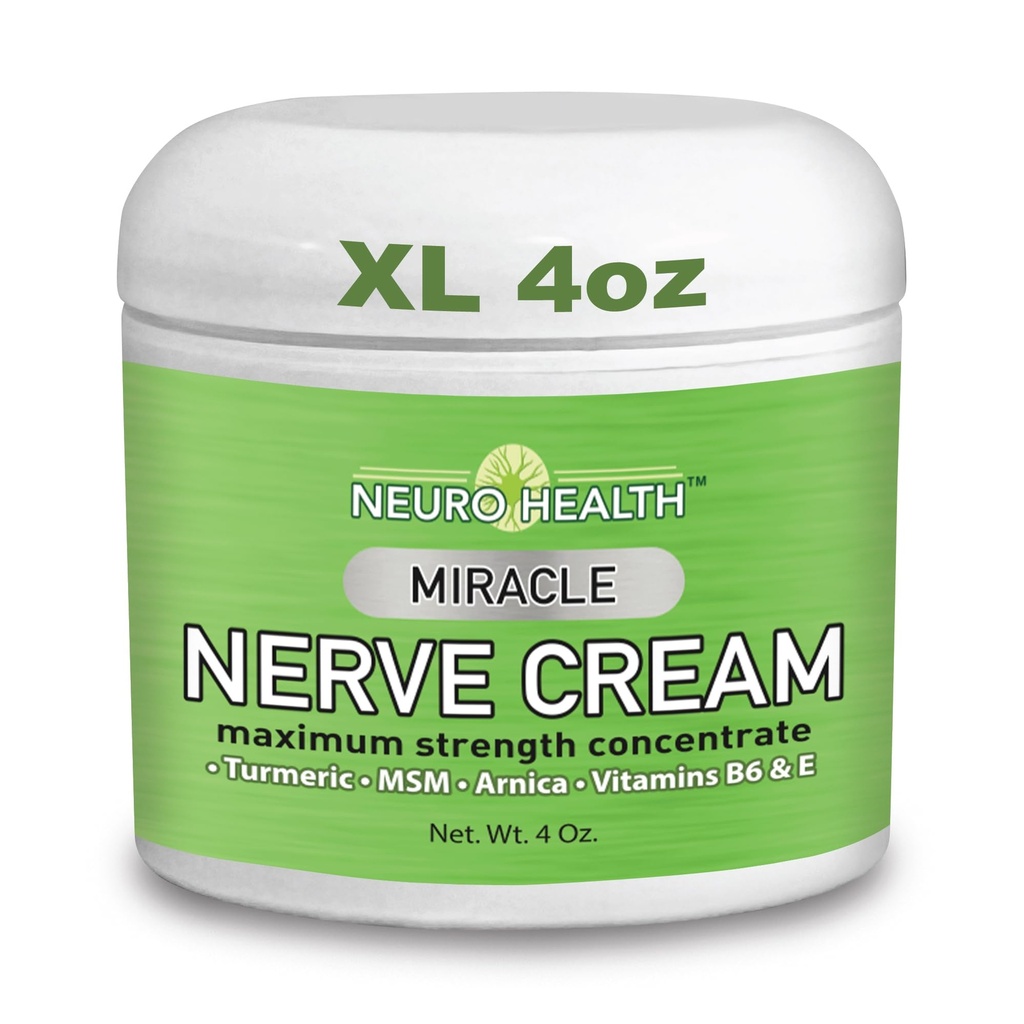 Neuro Health Miracle Nerve Cream - XL 4oz JAR - Maximum Strength - Turmeric and Arnica Blend for Neuropathy Discomfort Relief - Soothing Foot & Hand Formula with MSM, B6, E - Made in USA