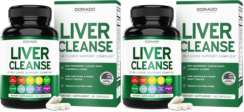 Liver Cleanse Detox & Repair (27 in 1 Formula - Milk Thistle, Dandelion Root, Turmeric, Artichoke Extract & More) - Detox Cleanse Supplement, Liver Support for Adults, Vegan - 60 Capsules (Pack of 2)