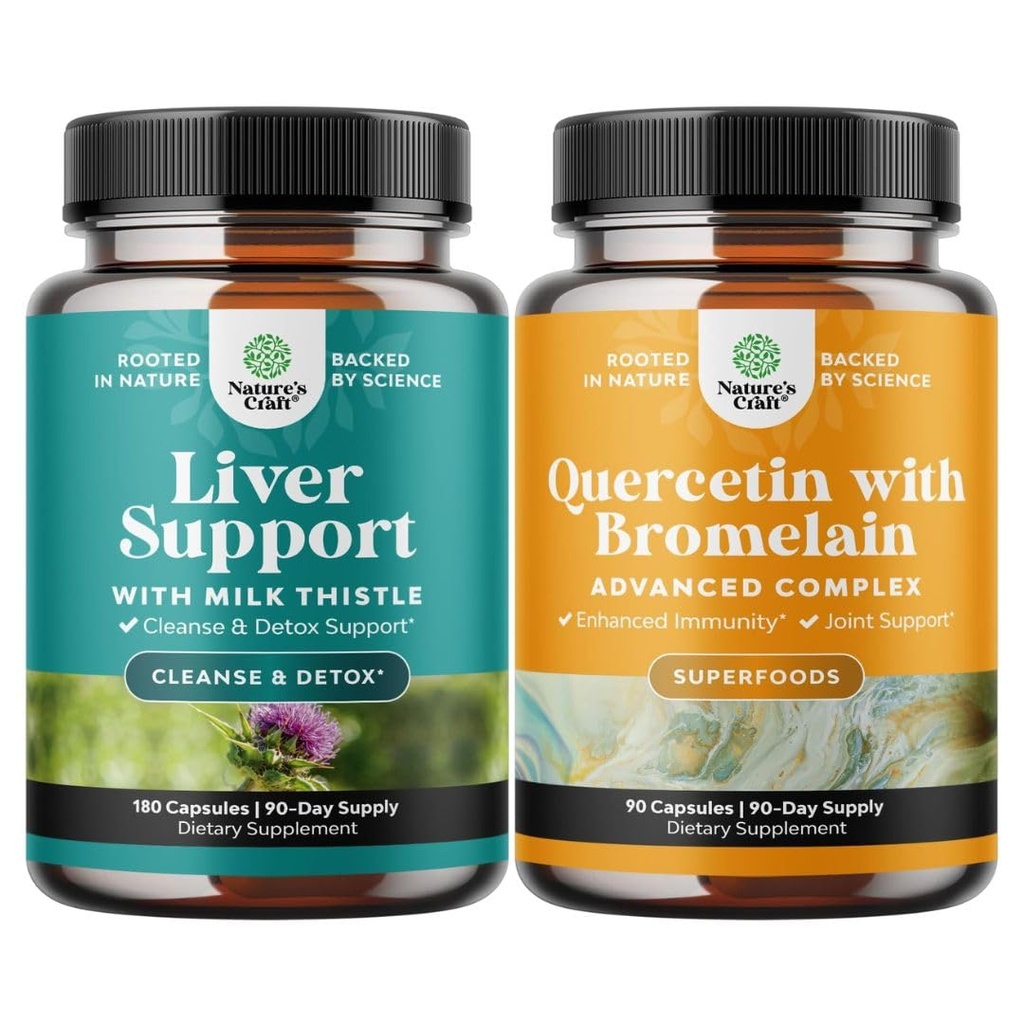 Bundle of Liver Cleanse Detox & Repair - Milk Thistle Dandelion Root Choline Beetroot Artichoke Extract and Pure Quercetin with Bromelain - Quercetin 500mg Capsules for Immune Support & Breathing
