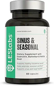 LES Labs Sinus & Seasonal – Sinus Relief, Nasal Health, Balanced Histamine Response, Clear Lungs & αναπνευστική υγεία – Butterbur, Quercetin, Nettle Root & Bromelain – Συμπλήρωμα μη ΓΤΟ – 60 κάψουλες