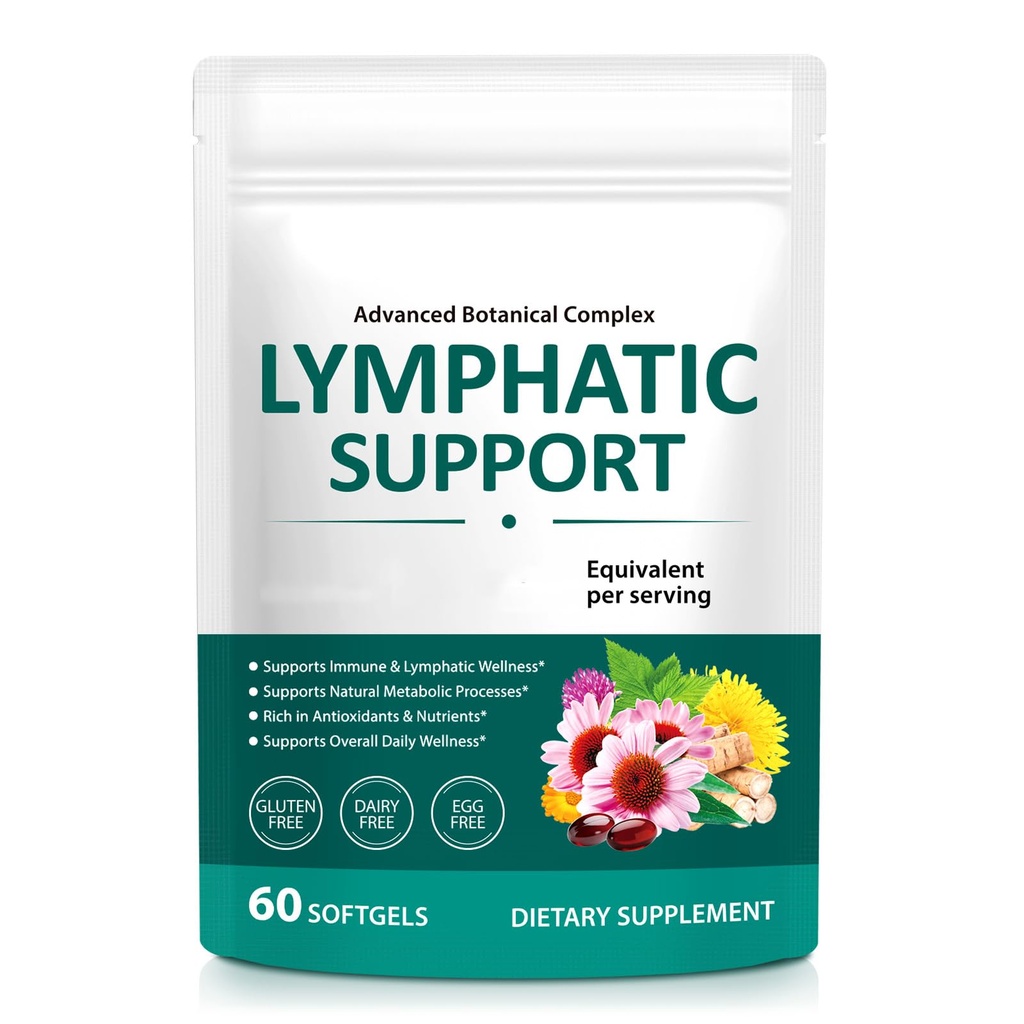 Lymphatic Ddrainage Supplements – Advanced Botanical Complex with Echinacea, Dandelion & Elderberry – Antioxidant-Rich Daily Wellness Formula-60 Softgels