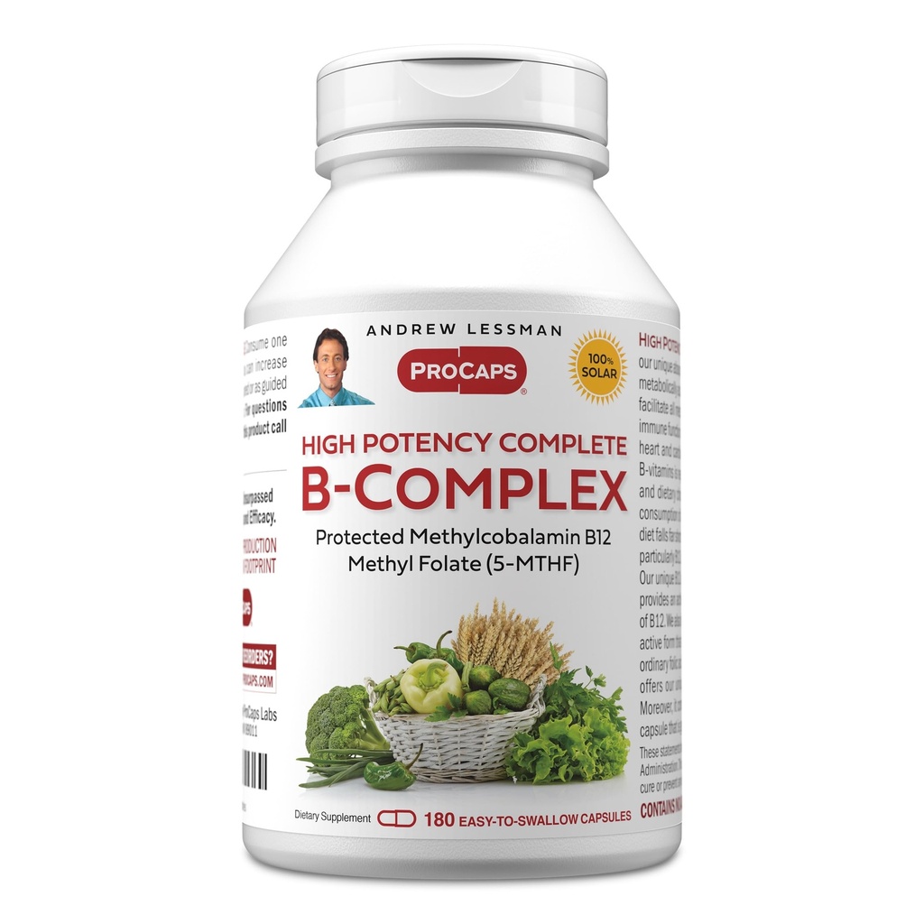 ANDREW LESSMAN Υψηλή ισχύς B-Complex 180 κάψουλες - με υψηλά επίπεδα Folate Complex και Biotin, προάγει τη κυτταρική ανάπτυξη, την ενέργεια, την ανοσολογική λειτουργία, την αποτοξίνωση, τον μεταβολισμό λίπους και περισσότερα