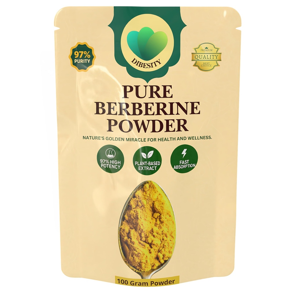 97% Pure Berberine Powder | 100g Plant-Based Extract, Highly Potent | 500 mg Per Serving | Gluten-Free, Vegan, Lab-Tested