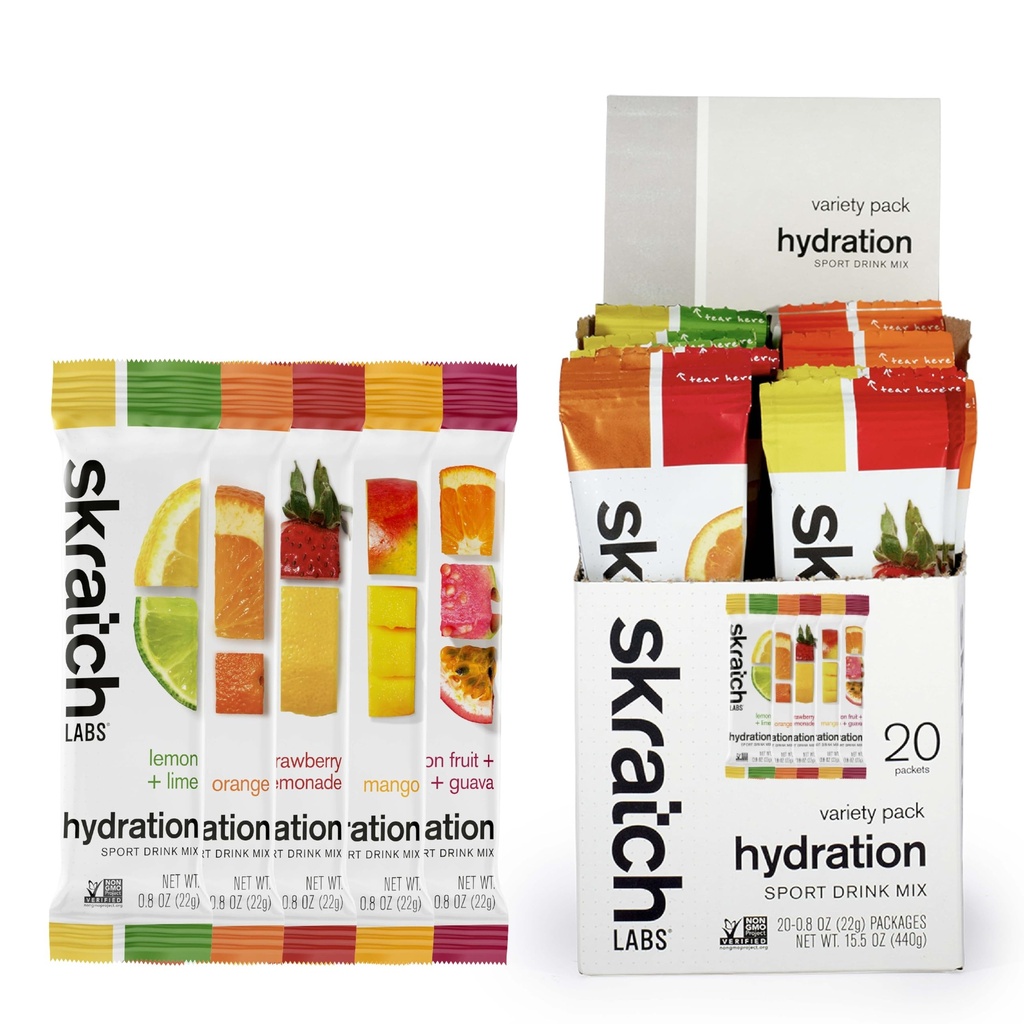Skratch Labs Hydration Packets - Hydration Drink Mix, Variety Pack (20 Single Serving Packets) - Electrolyte Powder Developed for Athletes and Sports Performance, Gluten Free, Vegan, Kosher