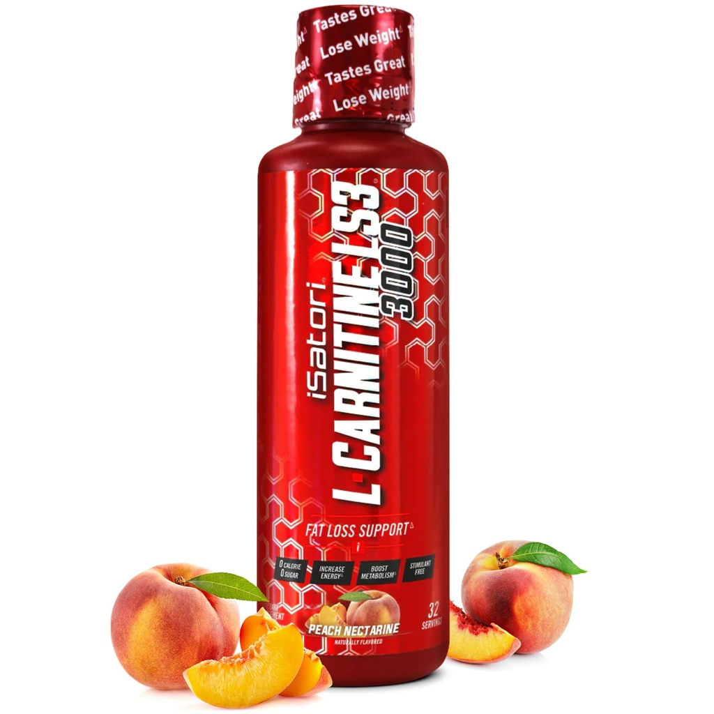 iSatori L-Carnitine LS3 3000, Liquid L-Carnitine with Acetyl L-Carnitine, L-Carnitine L-Tartrate, Stimulant Free Pre Workout, Low Calories, Sugar, Gluten, Keto-Friendly, Peach Nectarine (32 Servings)