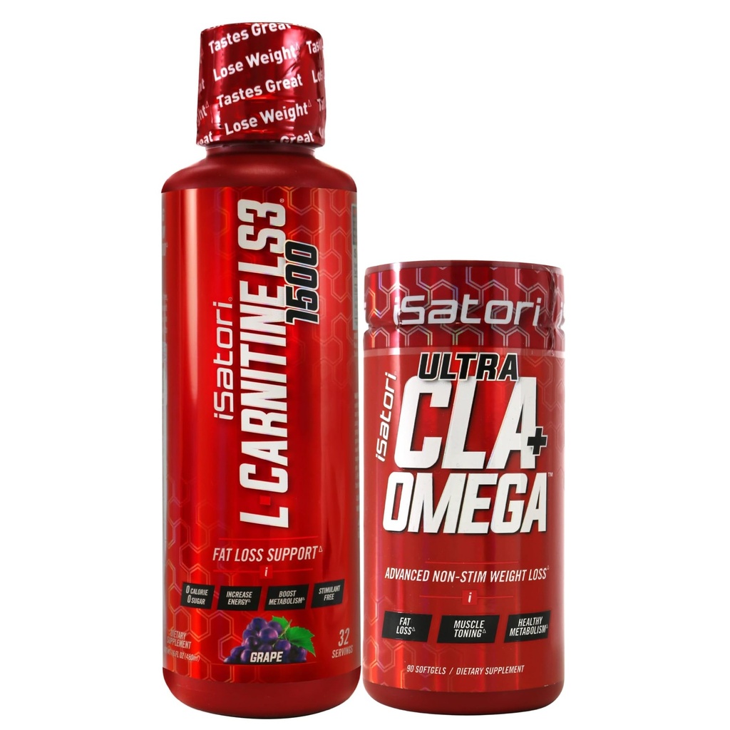 iSatori L-Carnitine LS3 Grape 1500mg (32 Servings) Ultra CLA (90 Softgels), Liquid L-Carnitine with Acetyl, Omega 3 6 9 Safflower Oil