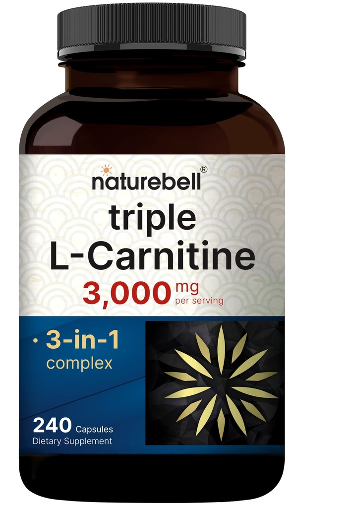 NatureBell Triple L-Carnitine 3,000 mg** Per Serving, 240 Capsules | 3-in-1 Carnitine Complex with L-Carnitine HCl, ALCAR & Tartrate | Non-GMO