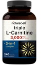 NatureBell Triple L-Carnitine 3,000 mg** Per Serving, 240 Capsules | 3-in-1 Carnitine Complex with L-Carnitine HCl, ALCAR & Tartrate | Non-GMO