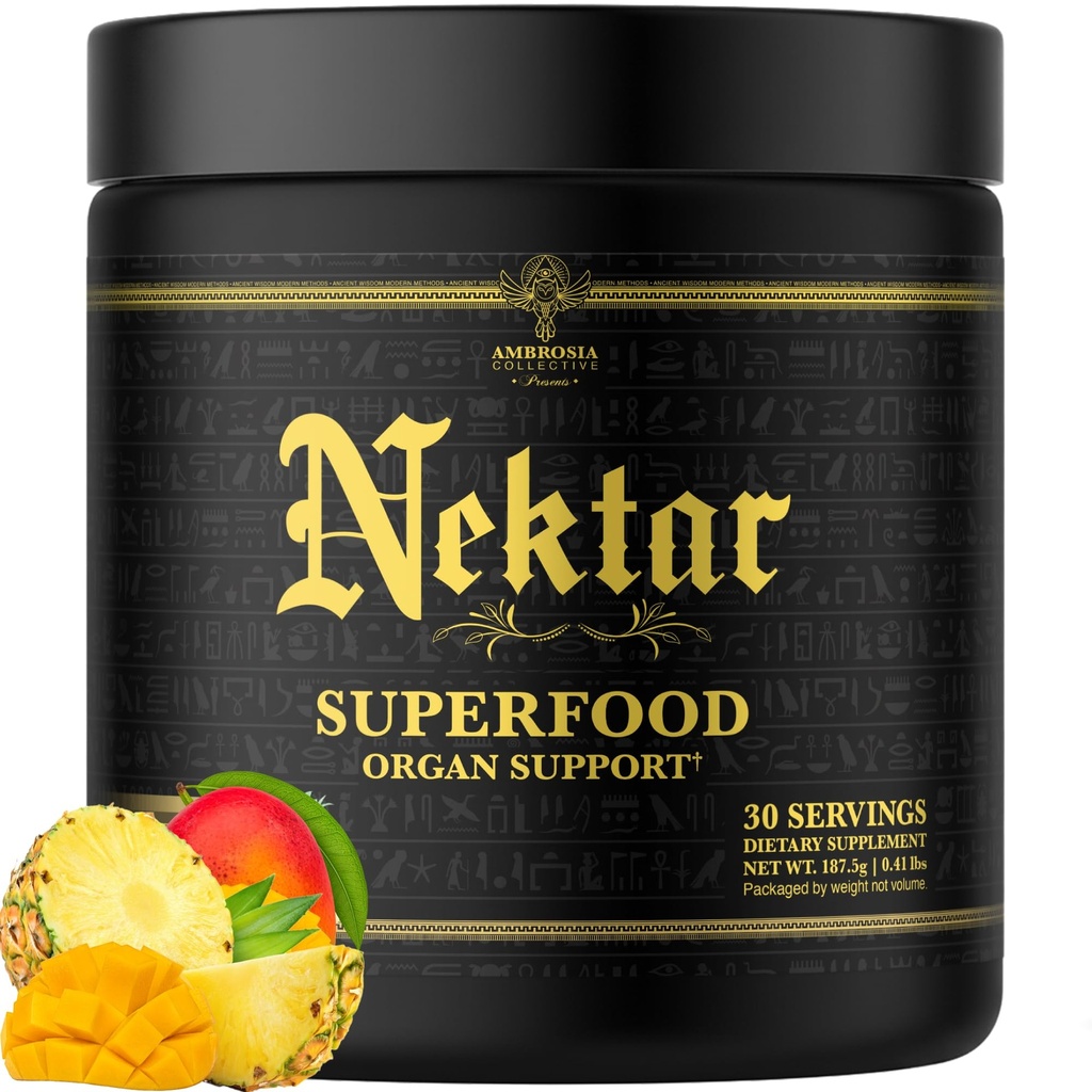 Ambrosia Superfood Organ & Cycle Support Powder | Liver & Kidney Support with Milk Thistle, Red Yeast Rice & CoQ10 | 13 Superfood Ingredients | 30 Servings | Pineapple Mango