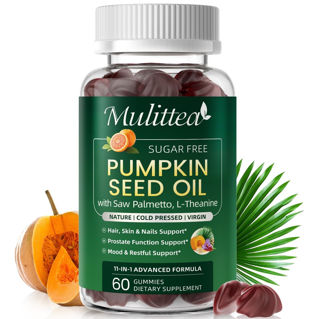 Pumpkin Seed Oil with Saw Palmetto Gummies-Hair, Prostate&Urinary Support for Women&Men|Ultra-Concentrated Extract, Total Essential Fatty Acids|Plus L-Theanine for Mood&Body Balance-60 Chews