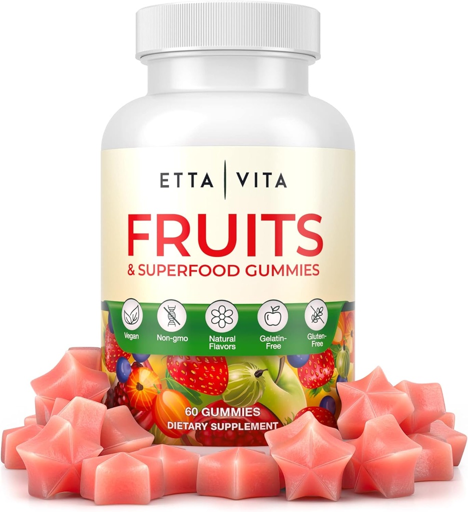 Superfruits Gummies Supplement for Bloating & Gut Health, 9 Superfruits Supplement for Adults & Kids, Collagen Booster - Ανοσία & Αντιοξειδωτική Υποστήριξη, Μη GMO, Pectin-based, Χωρίς Γλουτένη, Χωρίς κάψουλες