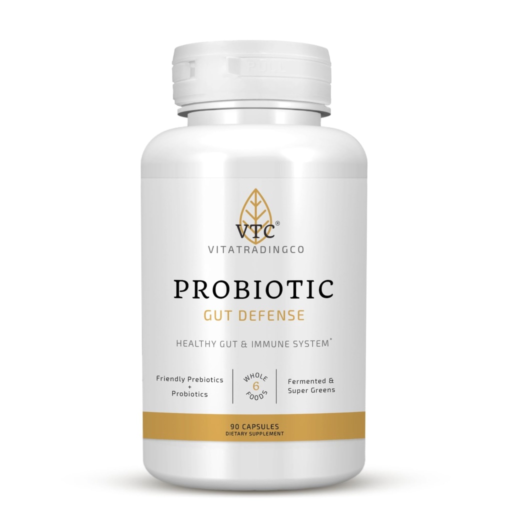 VTC VitaTradingCo. Probiotic Gut Defense | Probiotics and Prebiotics for Gut Health & Digestion | 1 Billion CFU with Whole Food Base | 90 Capsules