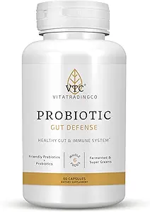VTC VitaTradingCo. Probiotic Gut Defense | Probiotics and Prebiotics for Gut Health & Digestion | 1 Billion CFU with Whole Food Base | 90 Capsules
