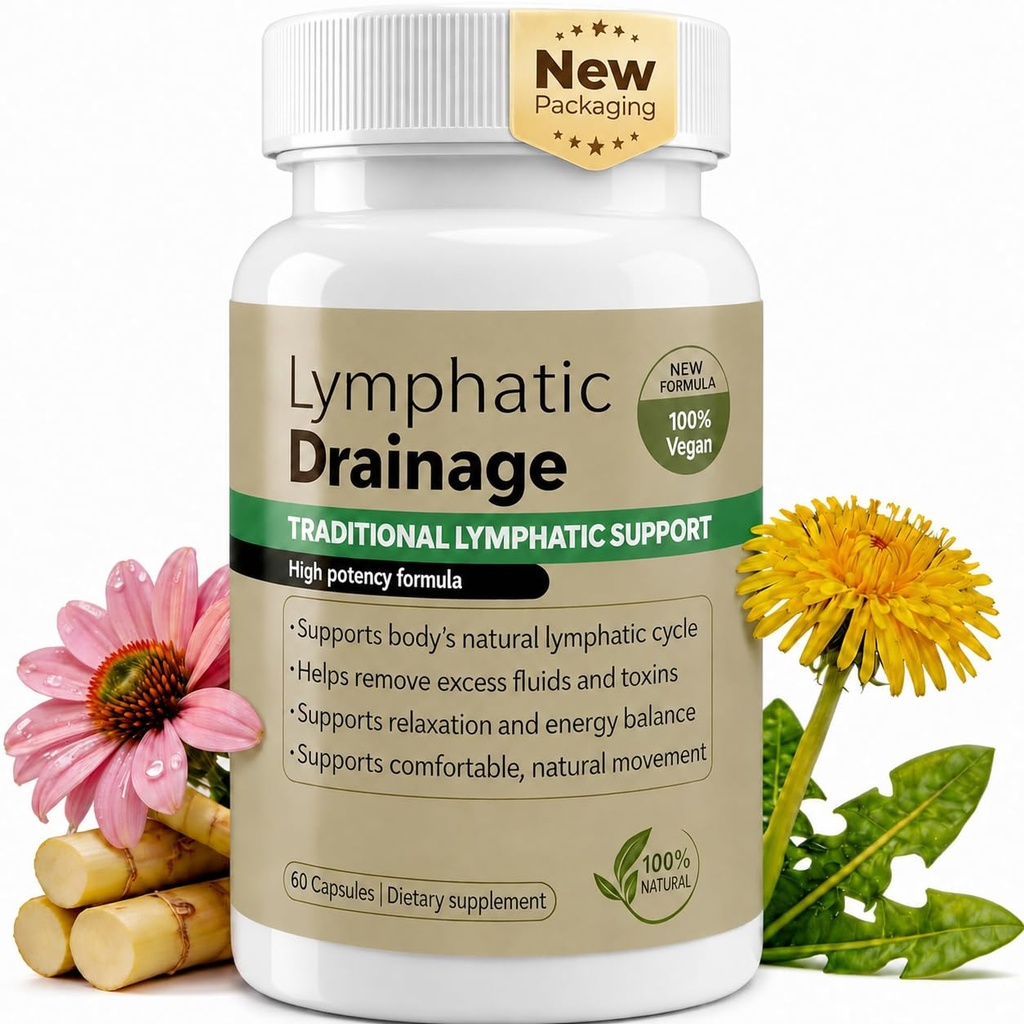 Lymphatic Drainage Capsules for Fluid Balance & Immune Health - Herbal Supplement with Echinacea, Dandelion & Burdock Root - Daily Lymphatic Wellness & Supports Bloating - 60 Capsules