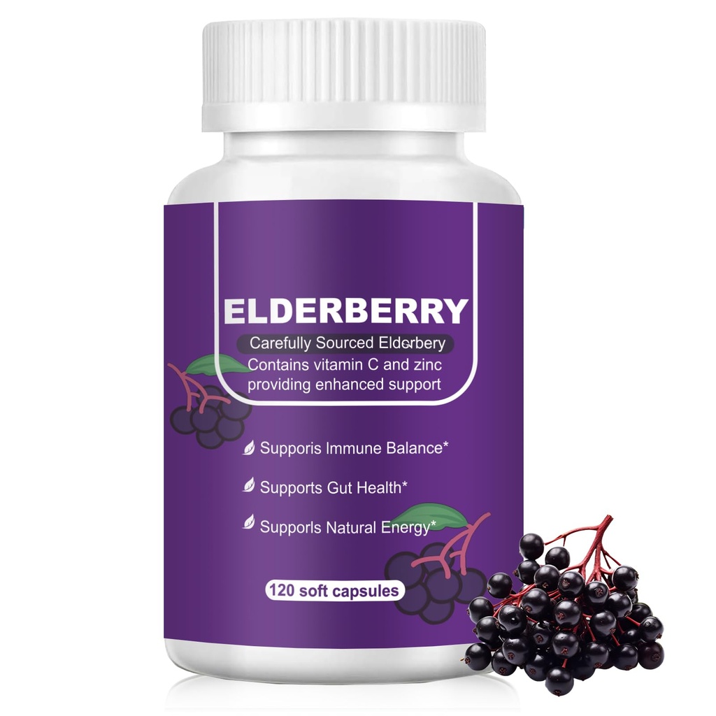 Black Elderberry Immune & Gut Support Complex - with Zinc, Dual-Source Vitamin C, Vitamin D3, Echinacea & Ginger - Daily Immune Defense, Digestive Comfort, 120 Capsules
