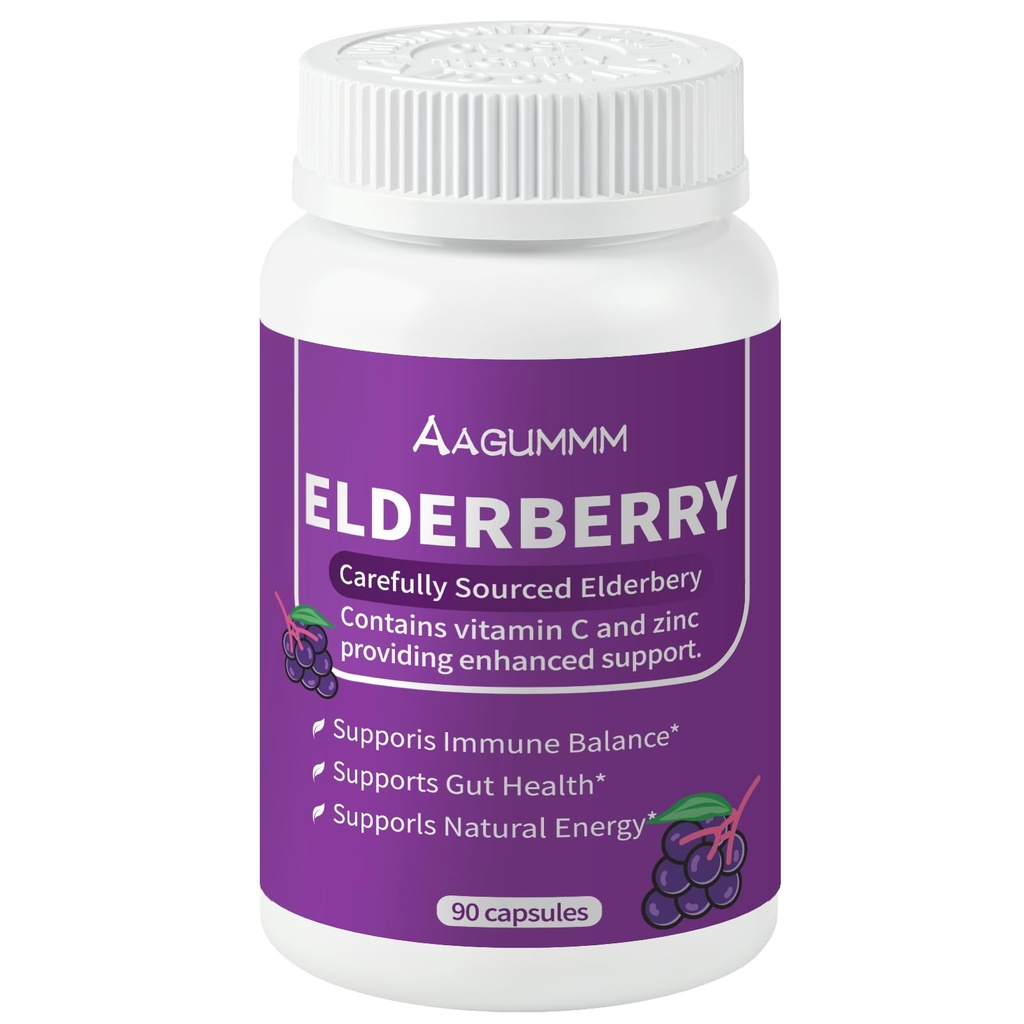 Organic Black Elderberry Capsules,3-in-1 Gut Support Complex with Zinc & Vitamin C,Support Immune & Digestive Wellness Supplement,Non-GMO,Gluten Free,90 Capsules